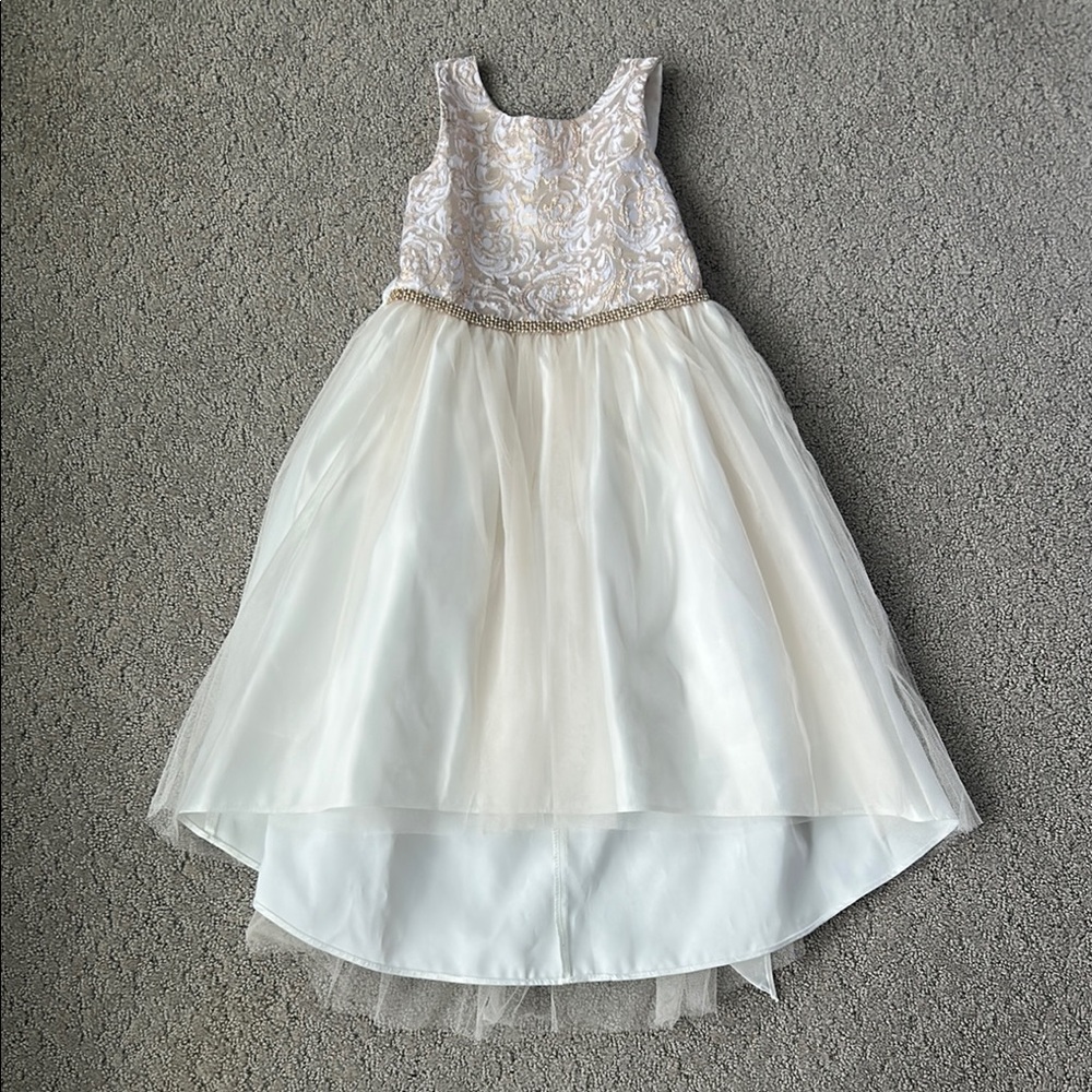 Sweet Kid’s Formal Wedding Dress Communion Party Holiday Tulle Cream Gold Girl 8